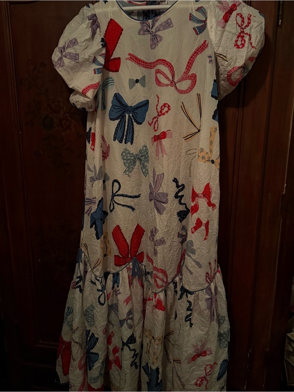 Free People Tied In A Bow Floral Multicolor Puff-Sleeve Midi Dress - Picture 4 of 6